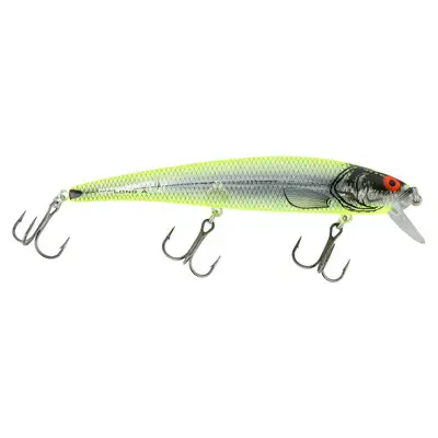 Bomber 15A Long Shallow Diver  4-1/2" Silver Flash-Chartreuse Back