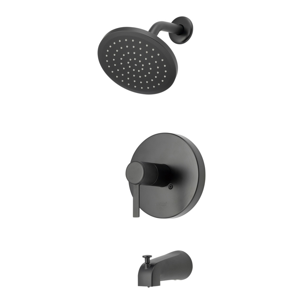 Tub & Shower Faucet Matte Black Round 6" Showerhead Pressure Balance Valve  