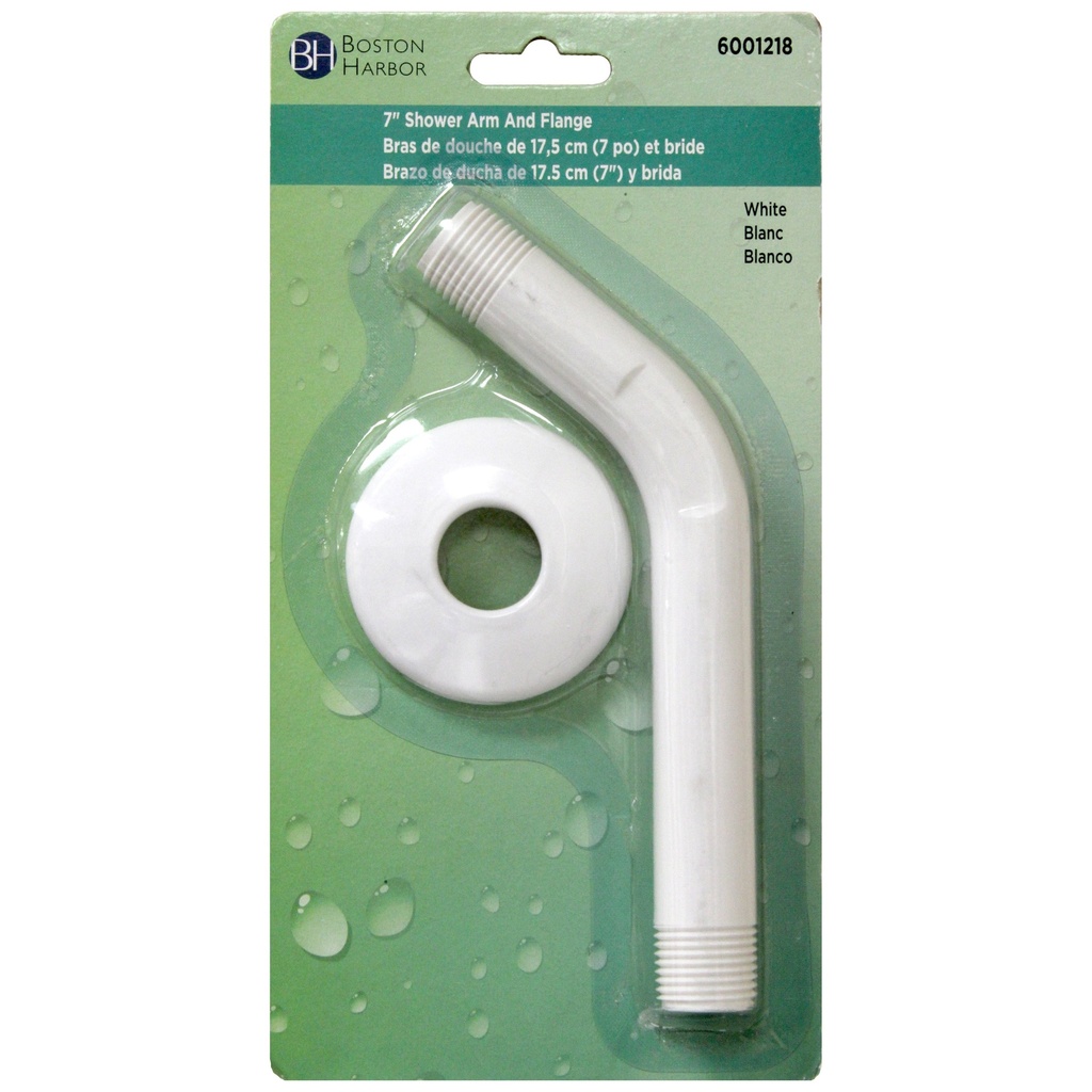 Shower Arm 1/2"x7" White w/Flange Plastic
