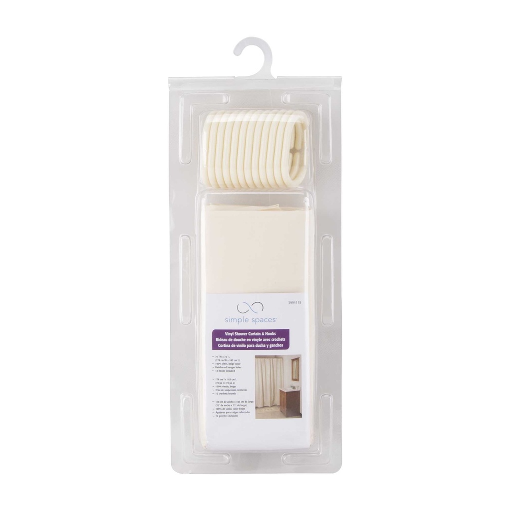 Vinyl Shower Curtain & Hooks 