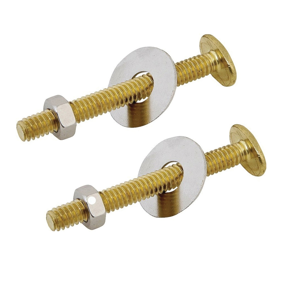 Toilet Flange Bolt Set 1/4"x2-1/4" Brass Plated 2pk