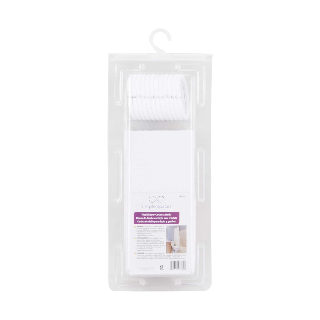 Shower Curtain 70"x72" w/Hooks Vinyl White