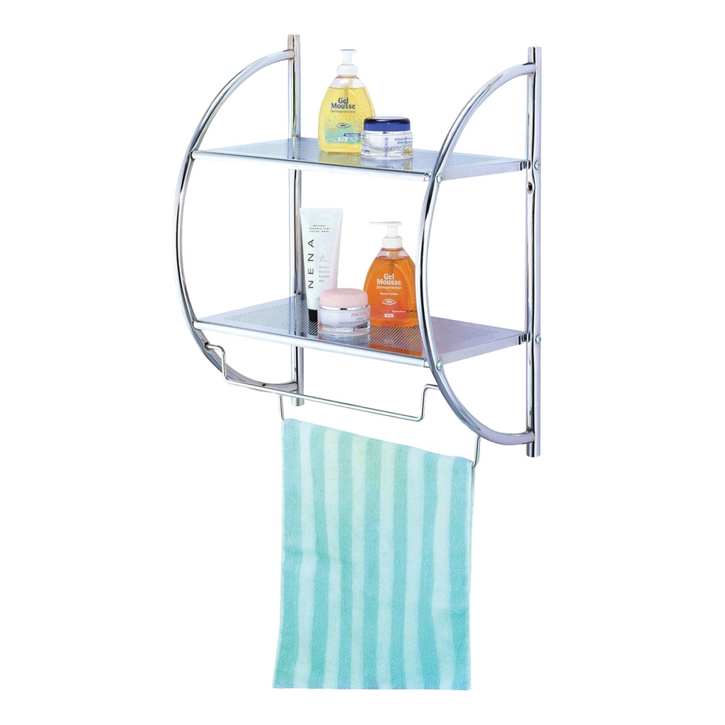 Bathroom Wall Rack 2 Shelf/Towel Bar Chrome