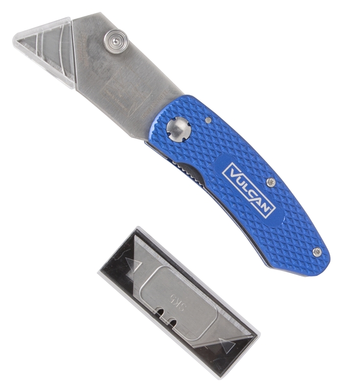 Utility Knife Folding w/5 Blades Aluminum Blue