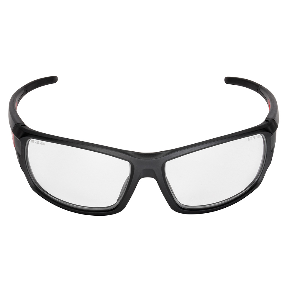 SAFETY GLASSES RED/BLK CLEAR