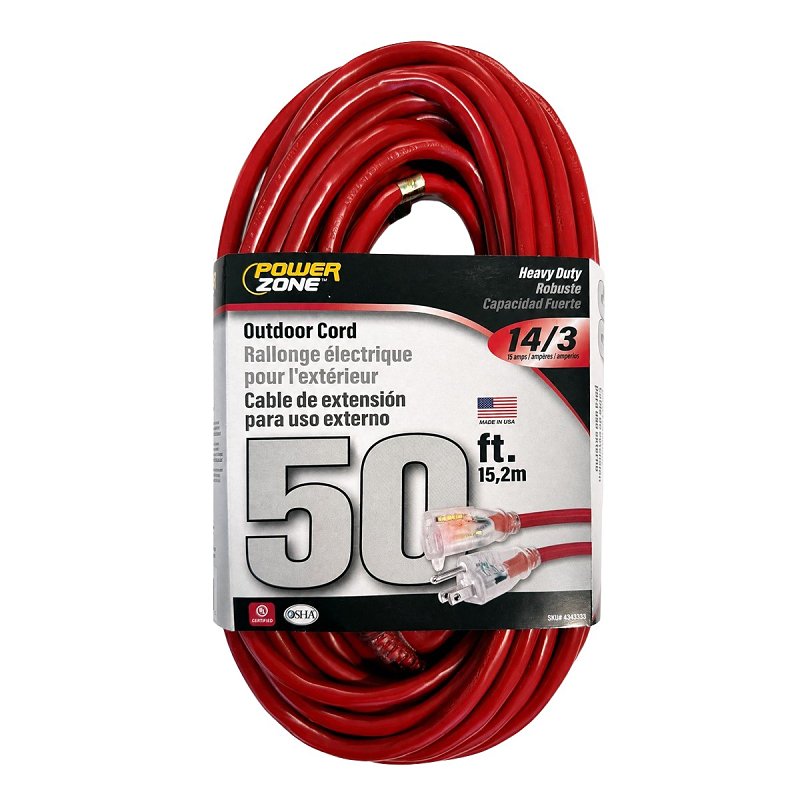 Extension Cord 14/3AWG 50ft Outdoor 13A Red