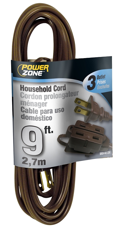 Extension Cord 16/2AWG 9ft Household Brown