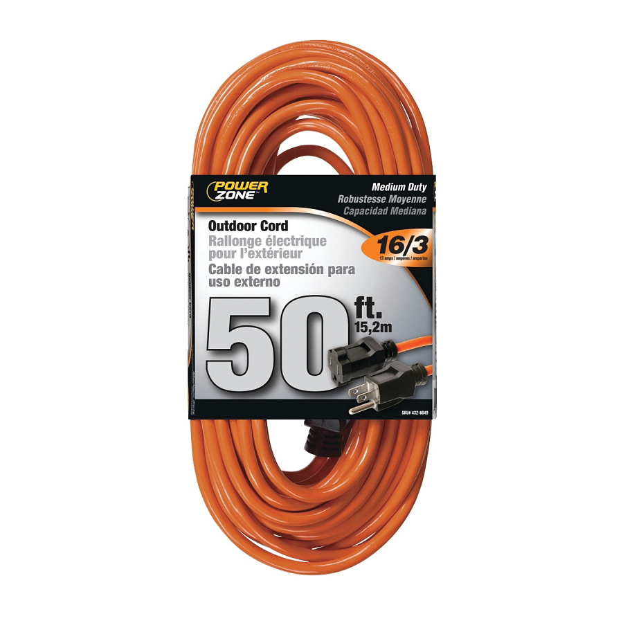 Extension Cord 16/3AWG 50ft Outdoor 10A Orange