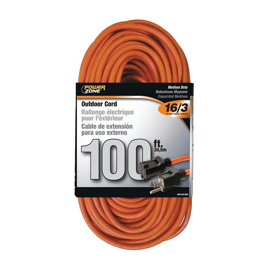 Extension Cord 16/3AWG 100ft Outdoor 10A Orange