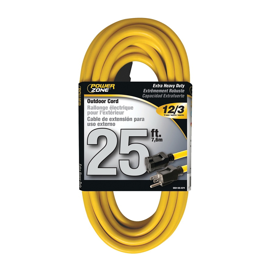 Extension Cord 12/3AWG 25ft Outdoor 15A Yellow