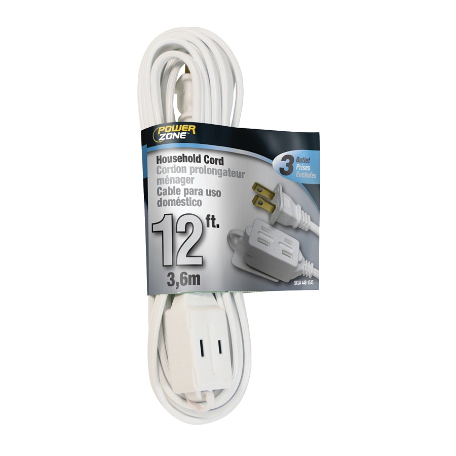 Extension Cord 16/2AWG 12ft Household White