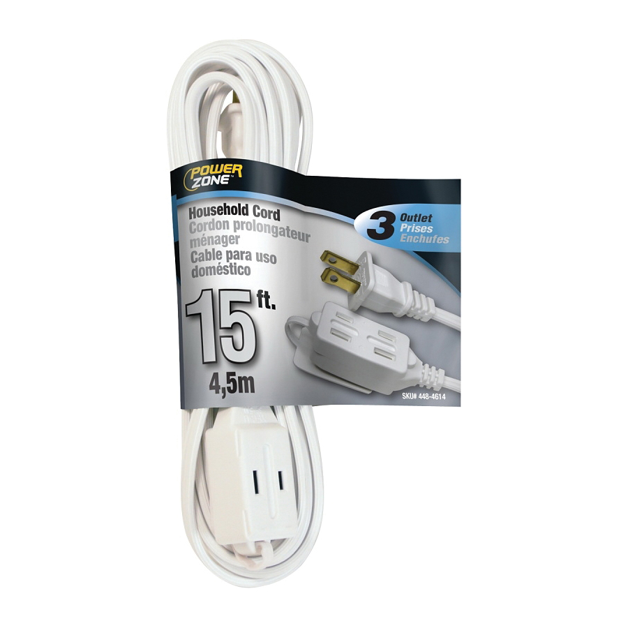 Extension Cord 16/2AWG 15ft Household White