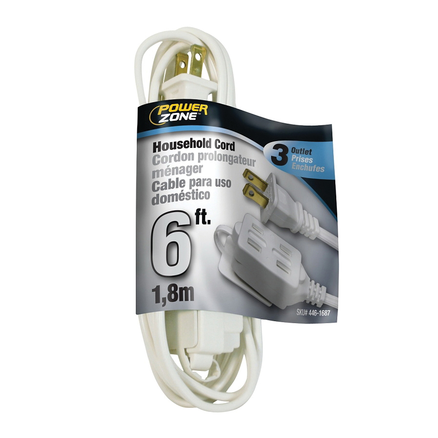 Extension Cord 16/2AWG 6ft Household White