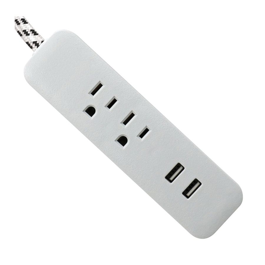 Power Strip 2-Outlet 2-USB 6ft Cord Black