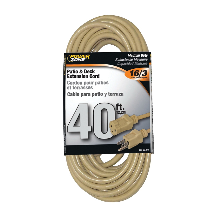 Extension Cord 16/3AWG 40ft Patio & Deck 13A Beige