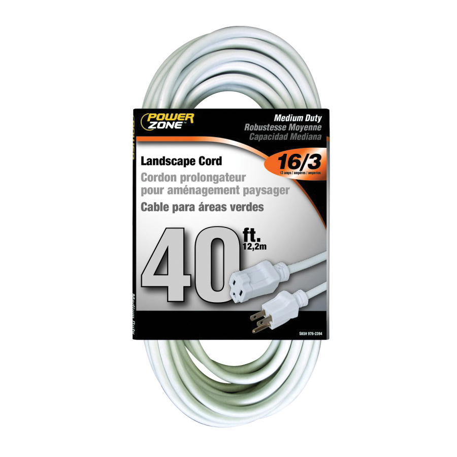 Extension Cord 16/3AWG 40ft Landscape 13A White