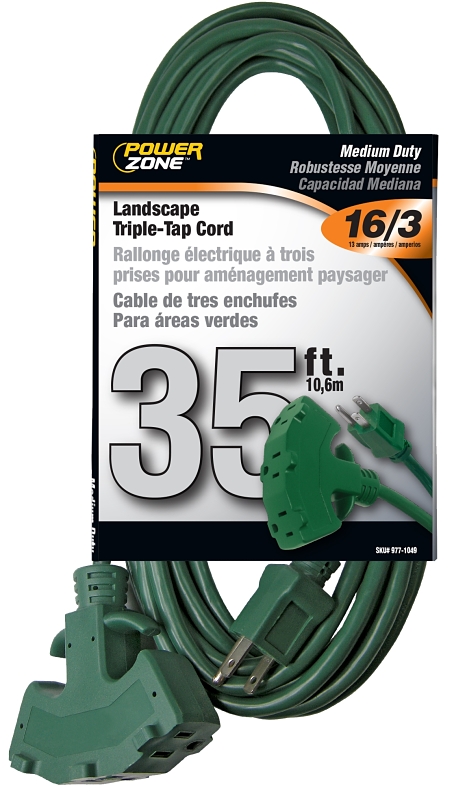 Extension Cord 16/3AWG 35ft 3-Outlet Landscape Green