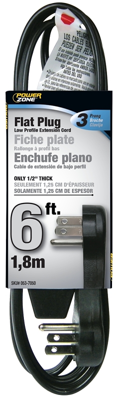 Extension Cord 16/3AWG 6ft 3-Outlet Flat Plug 13A Black