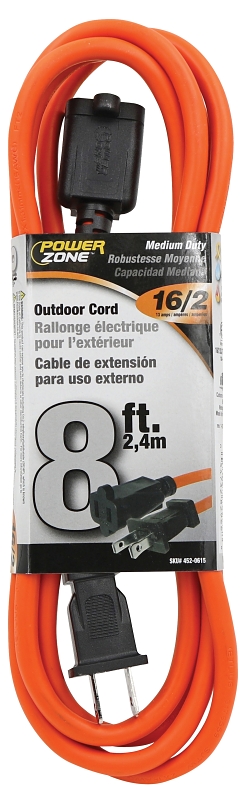 Extension Cord 16/2AWG 8ft 2-Prong Outdoor 13A Orange
