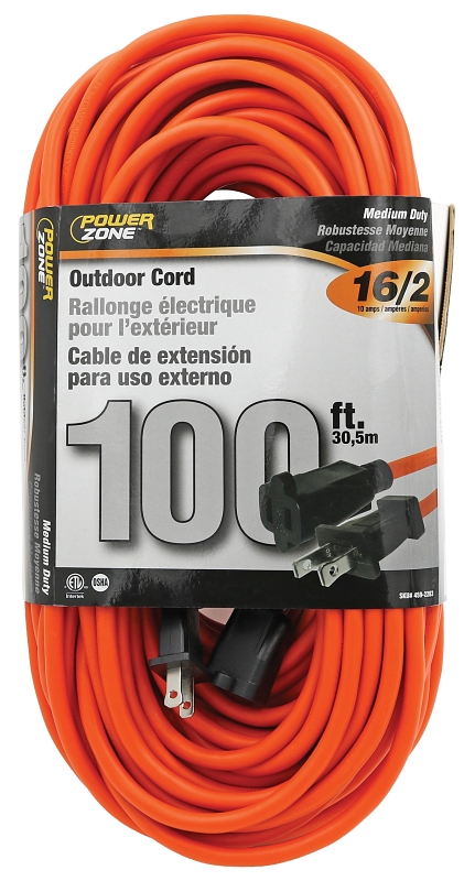Extension Cord 16/2AWG 100ft 2-Prong Outdoor 13A Orange