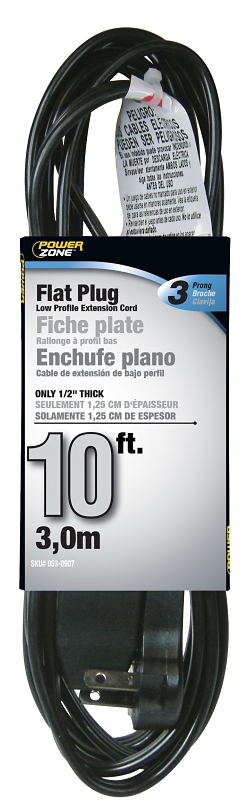 Extension Cord 16/3AWG 10ft 3-Outlet Flat Plug 13A Black