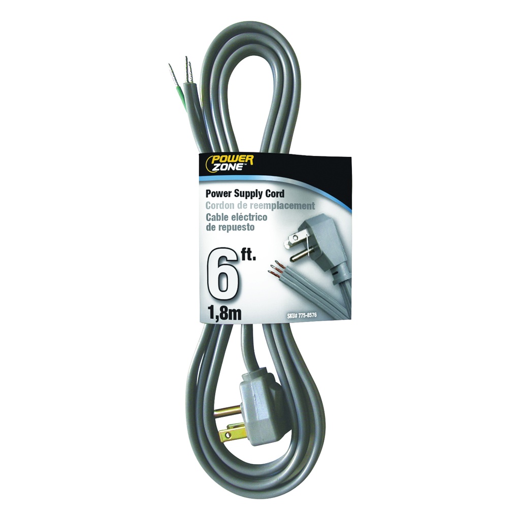 Power Cord 16/3AWG 6ft Garbage Disposal 13A Gray