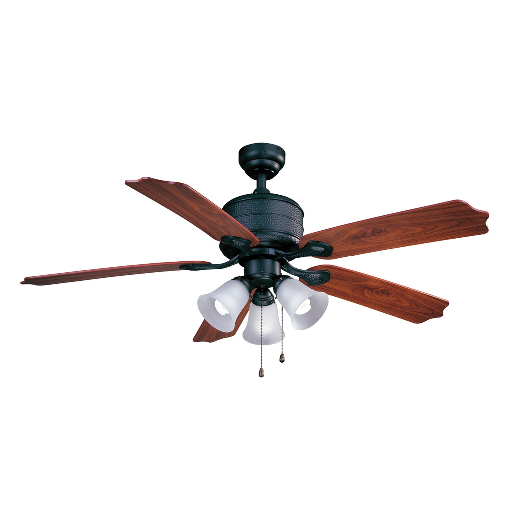 Ceiling Fan 52" Natural Iron 5 Mahogany/Walnut Blade 3 Speed 3 Shade Light
