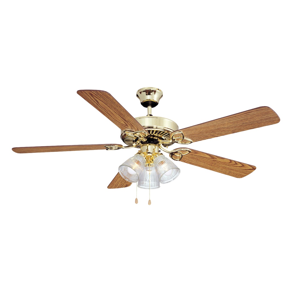 Ceiling Fan 52" Polished Brass 5 Blade 3 Speed 3 Light Shades