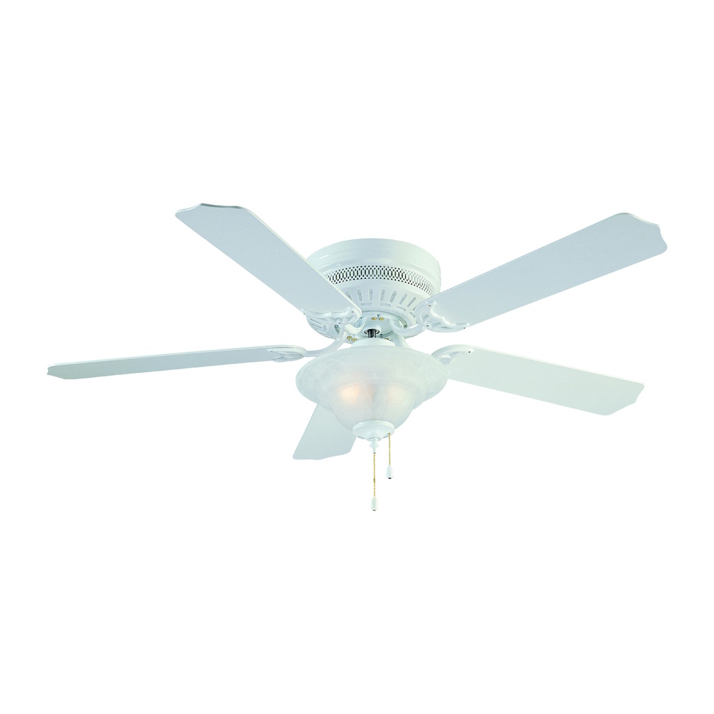 Ceiling Fan 52" White Low Profile 5 White/Bleached Oak Blade 3 Speed w/Light 2 Bulb