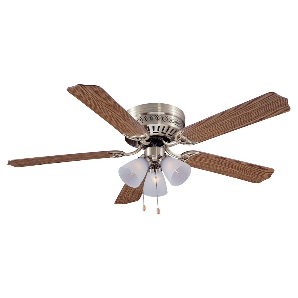 Ceiling Fan 52" Antique Brass 5 Blade 3 Speed 3 Light Shades