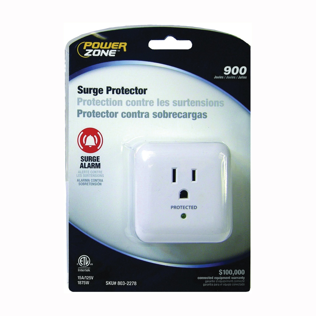 Surge Protector 1 Outlet 900 Joules White