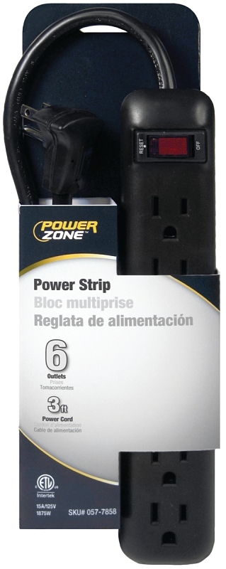 Power Strip 6 Outlet 3ft Black