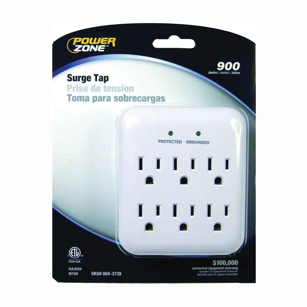 Surge Protector 6 Outlet 900 Joule White
