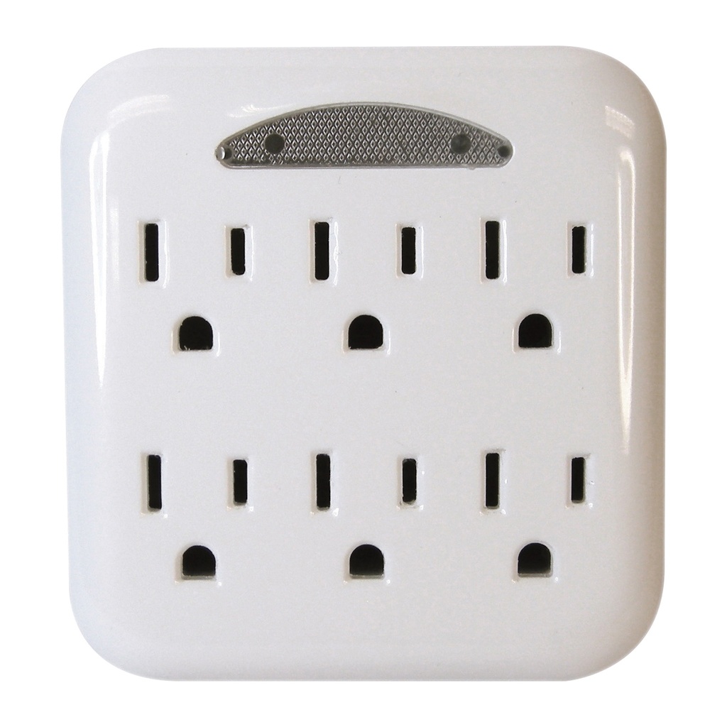 Power Tap 6 Outlet w/Night Light White