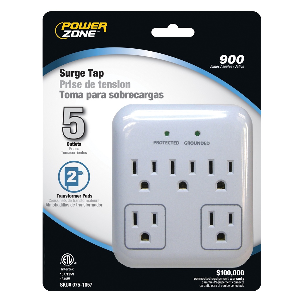 Surge Protector Tap 5 Outlet 900 Joule White/Gray