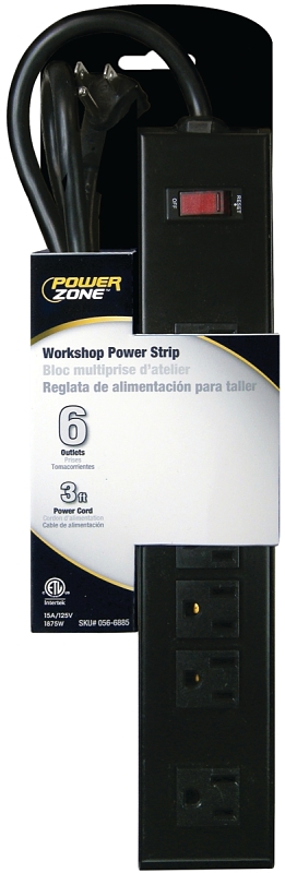 Power Strip 6 Outlet Workshop 3ft Black