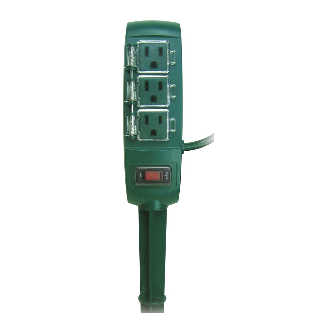 Yard Stake Outdoor 3 Outlet 6ft Cord Green