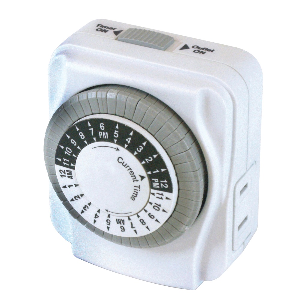 Mechanical Timer 2 Outlet Outdoor 24hr White