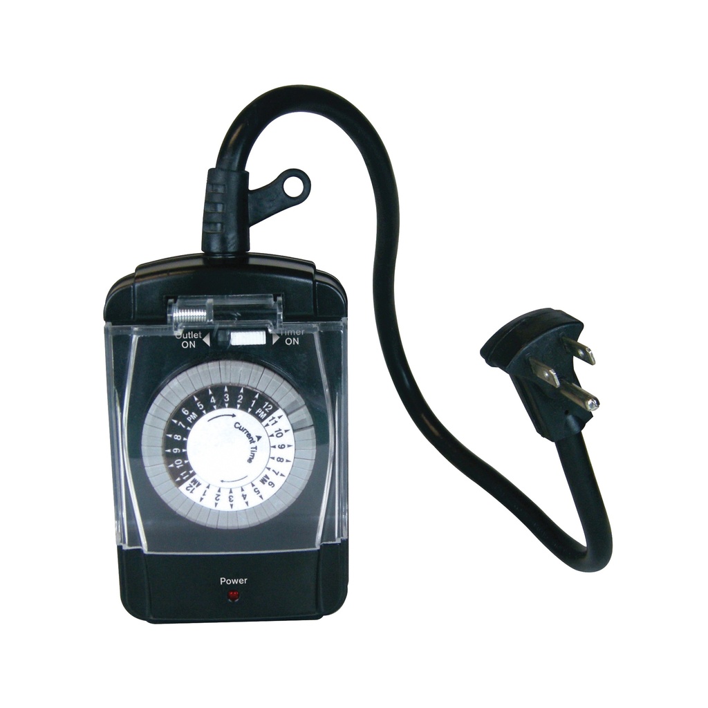 Electromechanical Timer 2 Outlet Outdoor 24hr Black