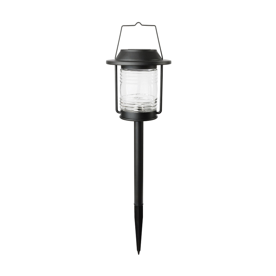 Solar Light Stake Ribbed Glass Lantern w/Shepherds Hook Black