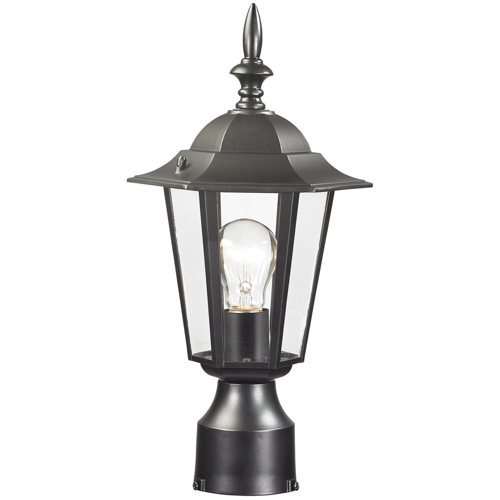 Outdoor Post Light Black Clear Glass Panels
