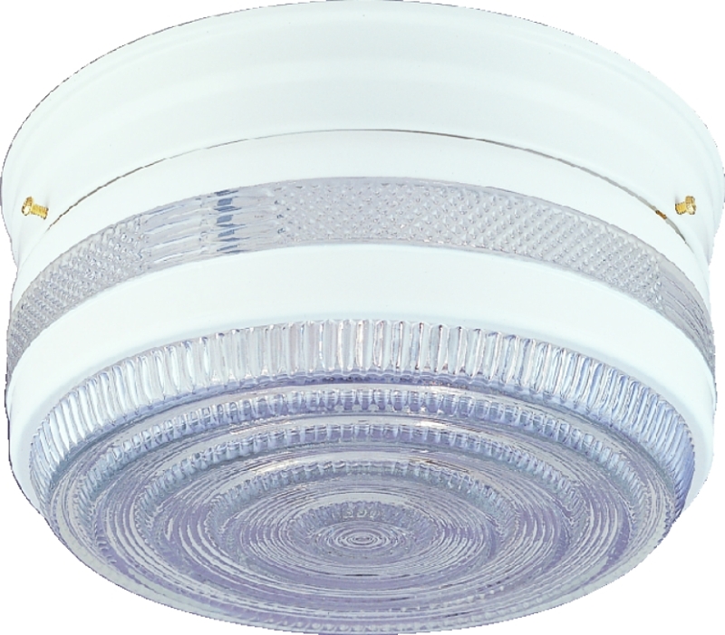 Ceiling Fixture 2 Light White Clear & White Prismatic Glass Shade 10-3/4"