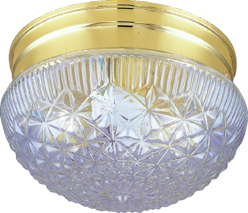Ceiling Fixture 2 Light Polished Brass Clear Faceted Glass 9-3/8"