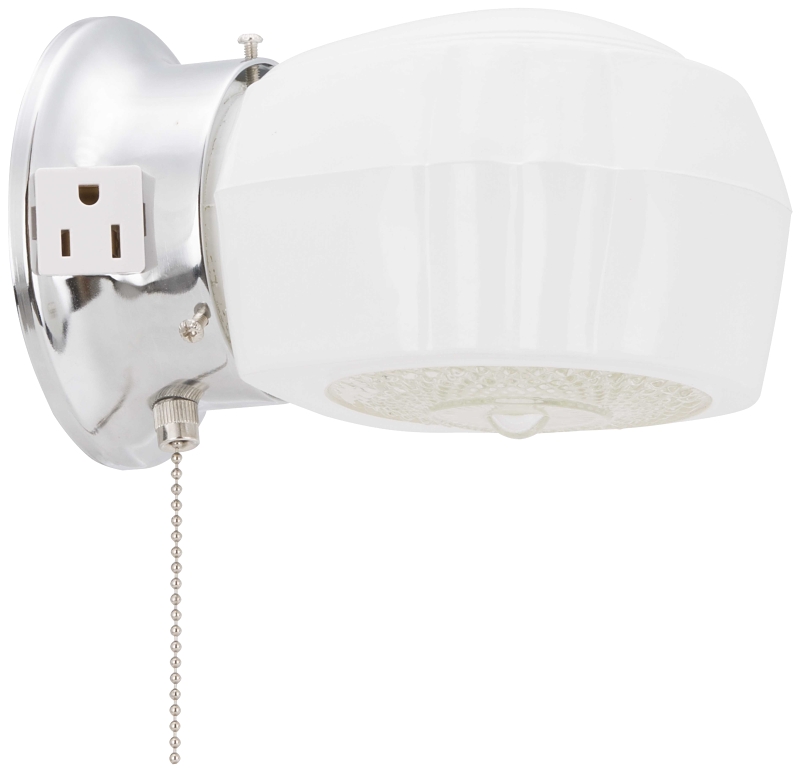 Wall Light Chrome w/Pull Chain & Outlet