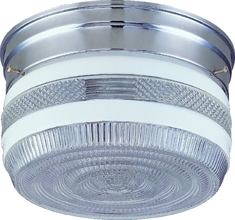 Ceiling Fixture 2 Light Chrome Clear/White Prismatic Glass Shade   