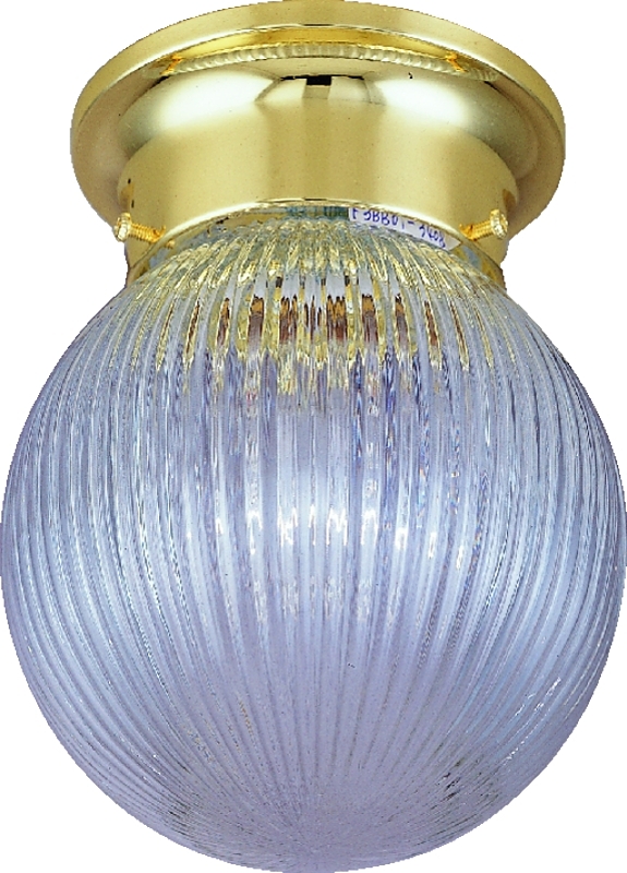 Ceiling Fixture 1 Light Polished Brass Clear Ribbed Glass 6"