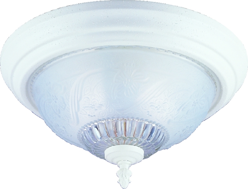 Ceiling Fixture 2 Light White Embossed Floral/Leaf Glass