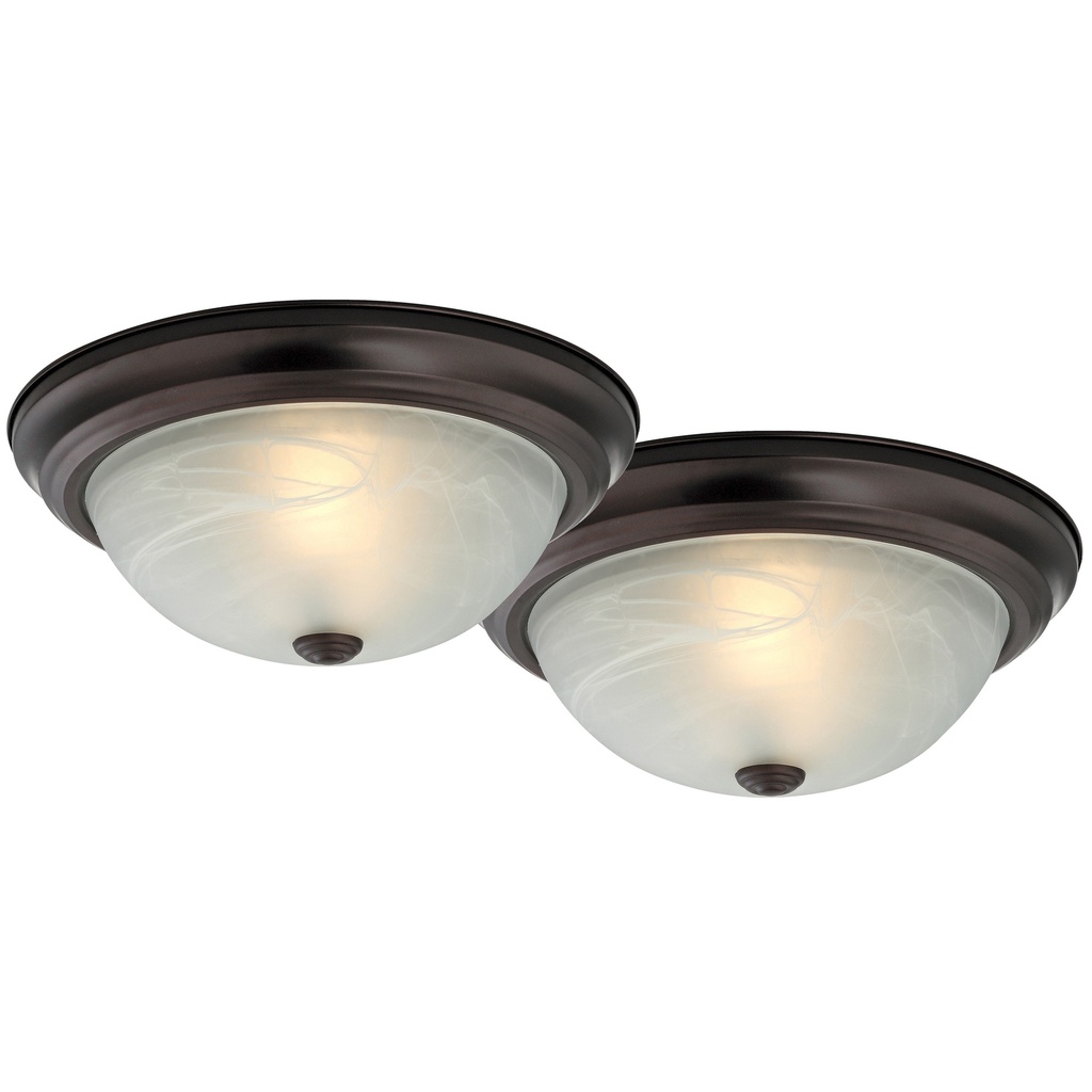 Ceiling Fixture 2 Light Bronze 13" Alabaster Glass
