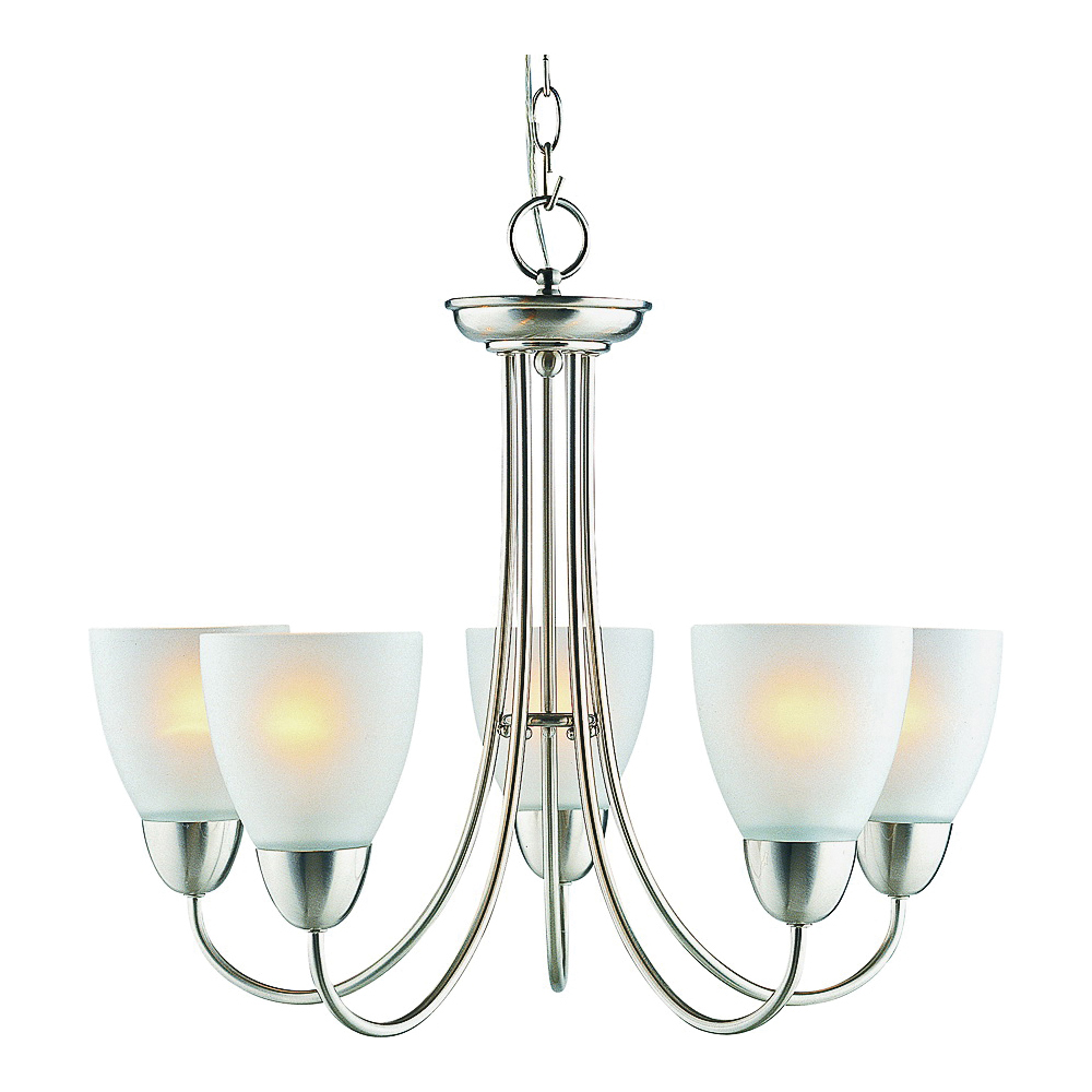 Chandelier 5 Light Brushed Nickel Frosted Glass