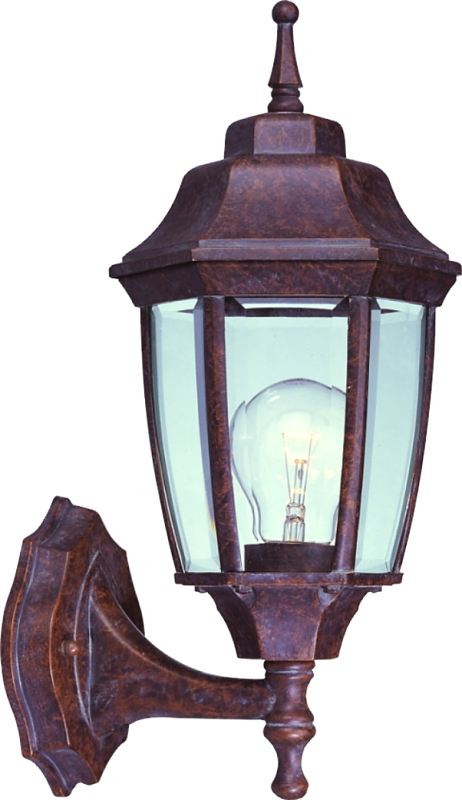Oudoor Wall Light Rustic Brown Lantern Bent Beveled Glass